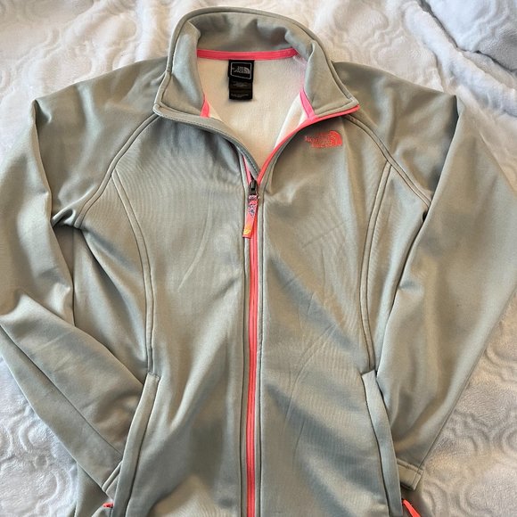 The North Face Other - The Northface track jacket size XL 18 girls silver/gray and coral trim